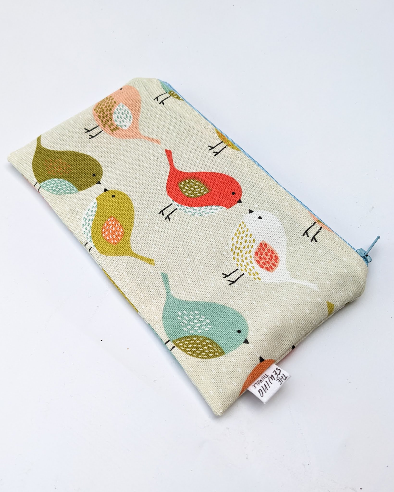 Bird Pencil Case (Blue Zip)/Zipped Pencil Pouch/Medium Cosmetic Pouch/Zipped  Fabric Pouch - The Sewing Thimble